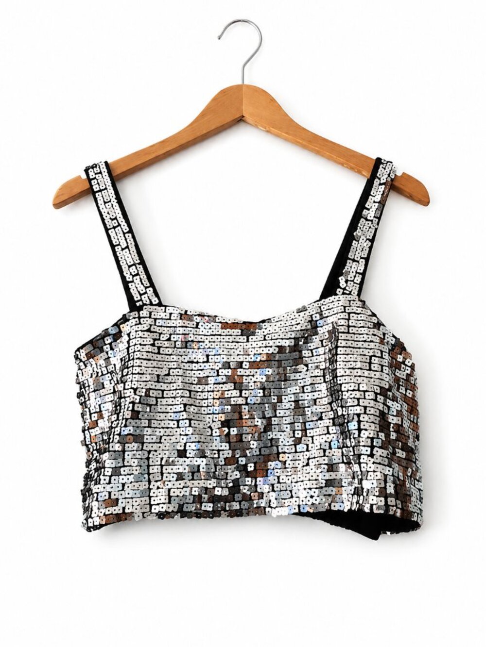 Reformation Silver Sequin Crop Top Extra Small